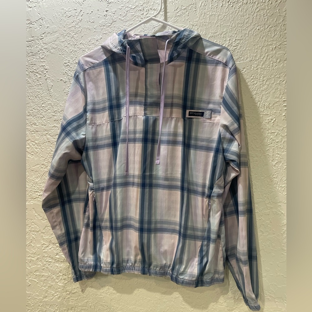 Columbia Checkered Hoodie in Blue and Pink